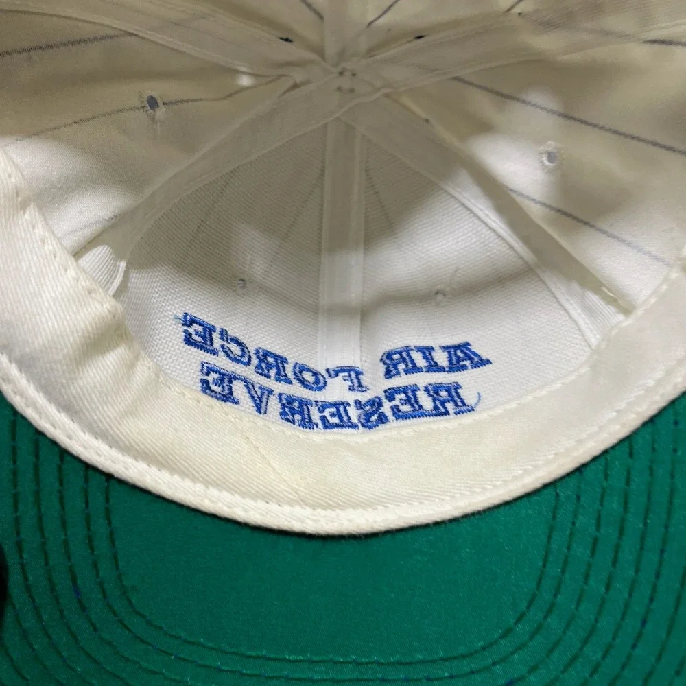 Vintage Air Force Reserve Snapback Hat 90s Pinstripe White Blue Adjustable Cap‎